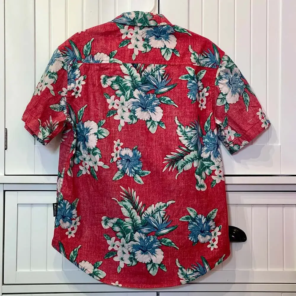 Brooklyn Athletics Youth SM Hawaiian Aloha Shirt Vintage Casual Button Down Tee